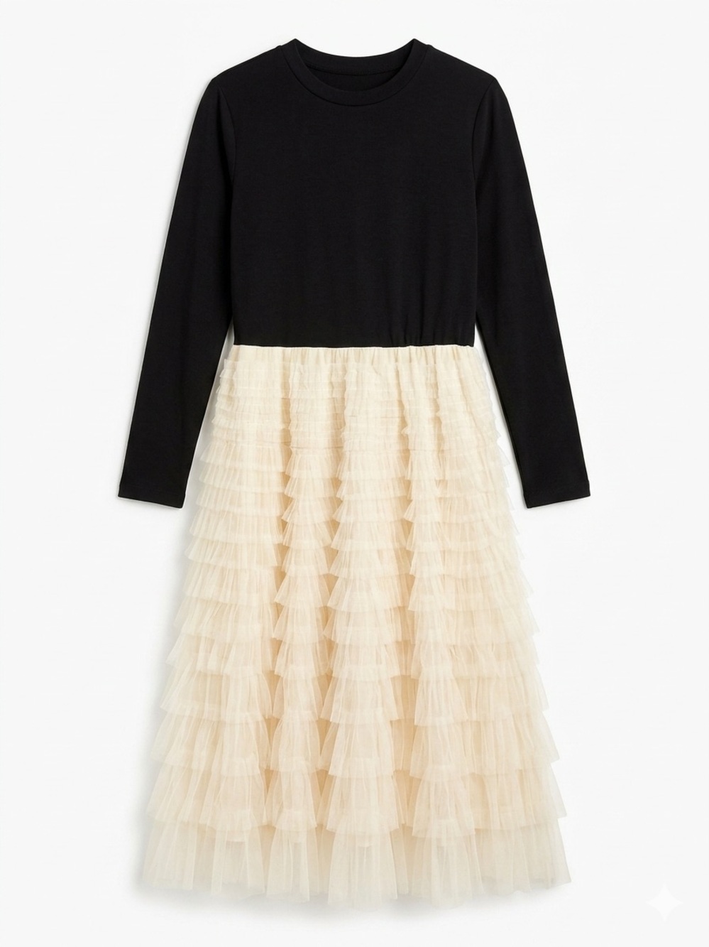 Black Top with Cream Tiered Tulle Skirt Dress